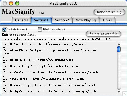 Judebear Software's MacSignify signature randomizer